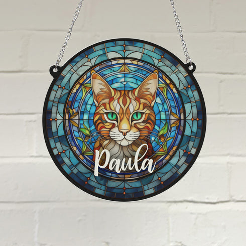 Cat Bengal Personalised Stained Glass Effect Suncatcher